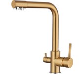 VALAZ Grifo de cocina osmosis 3 vías redondo Dorado cepillado serie Nilo