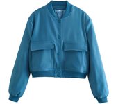 TRAF Women's Bomber Jacket Long Sleeve Coat with Pockets Retro Front Button Jacket Elegant High Street Jacket New Jacket Tops