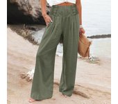 Summer Cotton Linen Wide Leg Pants Women Loose Palazzo Pant Pocket Elastic Waist Button Casual Pant Pants for Women Women’s Pant