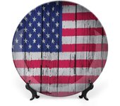Plato decorativo de 10 pulgadas, redondo de porcelana de EE. UU., con los colores del Día de la Independencia de Estados Unidos, adorno con estampado de Navidad y Año Nuevo, accesorio decorativo para cenas, fiestas, bodas y mucho más.