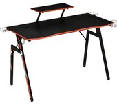 HOMCOM Mesa Gaming para Computadora PC Ergonómica Escritorio con Soporte para Monitor y Altavoz Portavasos Gancho para Auriculares Fibra de Carbono 120x60x94,5 cm Negro
