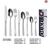 Mr.Spoon Serie Esencia Juego 96,108 o120 piezas cubiertos,Acero Inox 18/0,Económico y funcional,Incluye cuchillo carne o mesa,tenedor,cuchara,cucharilla,etc,Mango monobloque,Apto para lavavajillas,Empaque ecológico,Ideal para casa,hotel,restaurante,90302