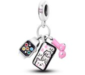 Silver Plated Pink Series Charms Pendant Lovely Dangle Pink Perfume Bottle Charm Beads Fit Bangle Bracelet Necklace Jewelry