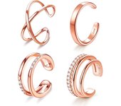 Juego de 4 pendientes de Plata de Ley 925 para Mujer, sin perforar, ajustables, con Para cartucho Clip, héice y Oreja, en Rose Gold.