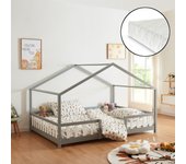Cama para niños Treviolo forma de casa pino + colchón 140x200cm - Gris [en.casa]