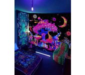 1pcFluorescent colored mushroom tapestry, ultraviolet black light natural plant forest moon flower mysterious night sky tapestry