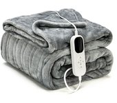 Manta Eléctrica Calefactora con Apagado Automático, 160 x130 cm, 6 Niveles de Temperatura, 9 Ajustes de Tiempo, Manta Térmica Control Removible, Apto Lavadora, para sofá, Cama, Oficina (Gris)