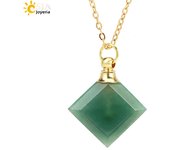 Silver Color Natural Stone Perfume Bottle Necklace Rhombus Crystal Pendant Essential Oil Stailness Steel Chain Necklaces H417