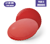 Base Para Tarta Redonda De 30 X 0,3 Cm - Roja (acabado Ondas) [5 Uds]