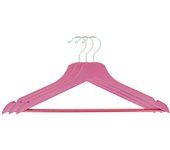 CABLEPELADO Pack 3 Perchas de Madera Organizador con Barra pantalón, Juego de 3 Perchas de Madera con Barra para Pantalones, Perchas Madera Armario, Gancho Giratorio 360°, Madera Rosa, 3 Unidades