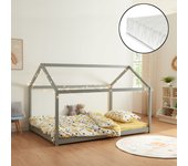 Cama para niños Cerro en forma de casa con colchón pino 120x200cm - Gris [en.casa]