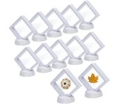 Caja de almacenamiento de joyería de película fina flotante 3D, 12 Uds., pantalla de marco transparente, para anillo, collar, pulsera, pendiente, medallón de moneda