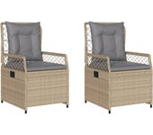 vidaXL Sillones reclinables de jardín 2 uds ratán sintético beige