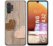 Tumundosmartphone Funda Gel Tpu para Samsung Galaxy A32 4G diseño Corazones Madera Dibujos