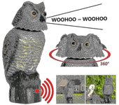 Jaula realista búho espantapájaros-plástico con Cabeza giratoria y Sonido