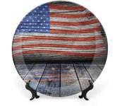 Plato decorativo de 10 pulgadas, redondo de porcelana de EE. UU., con los colores del Día de la Independencia de Estados Unidos, adorno con estampado de Navidad y Año Nuevo, accesorio decorativo para cenas, fiestas, bodas y mucho más.