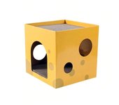 Casa rascador amarillo de cartón (30x30x30 cm) con agujeros para que tu gato se divierta. Casa de cartónIdeal para rascar, explorar y descansar. Su diseño compacto y funcional ofrece entretenimiento y confort a tu mascota, manteniéndola activa  2628