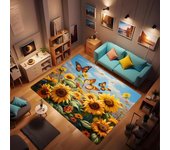 Alfombra de girasol, alfombra antideslizante con diseño de girasol y mariposa, alfombra de polea para cocina, dormitorio, sala de estar, habitación de niños, decoración de granja de 24 x 36 pulgadas