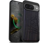 Funda magnética de madera para Google Pixel 9, con grabado artesanal de madera y TPU suave a prueba de golpes, compatible con cargadores inalámbricos MagSafe (grano natural) rosa