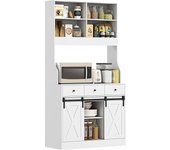 HOMCOM Alacena de Cocina Mueble Auxiliar de Cocina con 2 Puertas Corredizas 3 Cajones Encimera para Microondas y Estantes Ajustables Estilo Granja Blanco 93,5x40x180 cm