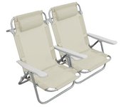 2 piezas Silla de Playa Tumbona de Aluminio con Cojín Reclinable de Textileno