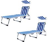 Lote de 2 tumbonas ARENA 1004 (Marinera) - Tumbona de Playa con TOLDO, Plegable y reclinable. 4 Posiciones - CREVICOSTA QUALITY MARK MARCAS DE CALIDAD