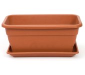 Jardinera eva de plástico con plato adán 20 litros, 50 cm, color blanco, macetero, maceta para plantas y flores rectangular de plástico con agujeros de drenaje.