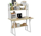 Rcynview Desk Table, Computer Table with Shelf for Home, Office, Computer Table Desk for Office, Bedroom, Beige