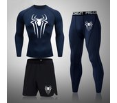 Super Spider Men's Printed Compression Set Long Sleeve Gym Top + Fitness Pants + Athletic Shorts Quick Drying Rash Guard Set