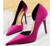 Large Size 43 Women 10.5cm High Heels Velvet Pumps Lady Shallow Pointed Toe Elegant Thin Heels Side Hollow Green Purple Shoes