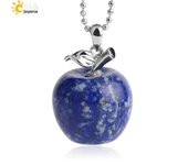 CSJA Apple Natural Stone Crystal Pendant Charms Tige Amethysts Pendants Rose Quartz Necklaces for Female Women Chrismtas G046