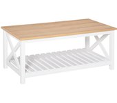 HOMCOM Mesa de Centro para Salón Mesa de Café con Estante de Almacenamiento Inferior para Dormitorio 116x60x48 cm Natural y Blanco