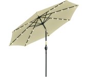 Outsunny Sombrilla de Jardín con 32 Luces LED Solares Ø265x233 cm Parasol Inclinable con Manivela y Poste de Acero para Terraza Patio Exterior