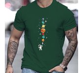 Men's 100% pure cotton summer loose size astronaut planet pattern print casual comfortable round neck short sleeved T-shirt top