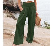 Summer Cotton Linen Wide Leg Pants Women Loose Palazzo Pant Pocket Elastic Waist Button Casual Pants Pant for Women Women’s Pant