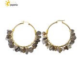 CSJA Luxury Natural Stone Hoop Earrings for Women Gold Color Wire Wrap Chip Bead Pink Crystal Earrings Fashion Jewelry 2022 H015