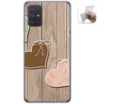 Tumundosmartphone Funda Gel Tpu para Samsung Galaxy A71 5G diseño Corazones Madera Dibujos