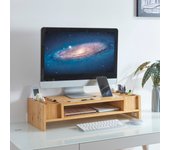 Soporte para monitor de ordenador Hartola con estante y ranuras bambú 65 x 28 x 15 cm - Natural [en.casa]