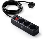 ORION91 Pack x 3 unidades Regleta 3 METROS Negra 3 Tomas SCHUKO Sección Cable 3x1,5mm Interruptor Encendido/Apagado Protección Infantil Nine&One Premium