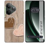 Tumundosmartphone Funda Silicona para Realme GT 6 / GT 6T 5G diseño Corazones Madera Dibujos