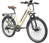Bicicleta eléctrica de ciudad Fafrees F26 Pro de 26 pulgadas con cuadro bajito, bicicleta eléctrica 25 km/h, motor de 250 W, batería incorporada extraíble de 36 V 14.5 Ah, 7 velocidades Shimano, frenos de disco dobles, conectividad a aplicación - Dorado