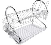 ARTEHOME Escurreplatos de Dos Niveles Estante Plateado, Cuencos Platos Portavasos con Bandeja de Goteo