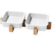 Cuenco de Cerámica para Gatos y Perros con soporte de Madera, juego de Cuenco antideslizante para Comida y Agua.