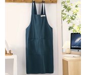 Women Japanese and Korean simple apron denim apron cotton and linen solid color blouse kitchen Florist coffee shop apron