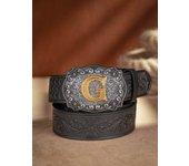 Western Cowboy PU Leather Belt - Men Waist Strap Bull Decoration Floral Engraved for Jeans