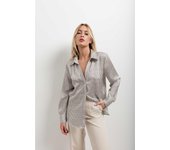 Camisa satinada de rayas para mujer manga larga y abotonada