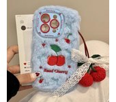 For IPhone 16 Pro Max 15 Plus 14 Pro 13 12 11 Cherry Plush Phone Case Autumn and Winter Phone Protective Jacket