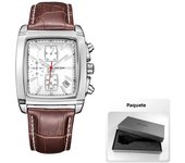 Megir Rectangle Dial Leather Strap Watch for Men Casual Blue Chronograph Quartz Watches Man Wristwatch Montre Reloj Часы М�