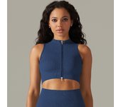 Chaleco deportivo con cremallera para mujer, chaqueta sin mangas para correr, camisetas de Yoga, camisas acanaladas, Top deportivo