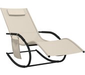 vidaXL Tumbona mecedora de acero y textileno Negro, Gris, Crema Sillas de Exterior Ideal para jardín, playa, piscina, terraza Tumbona Piscina Tumbonas Playa Tumbonas Jardín Exterior
